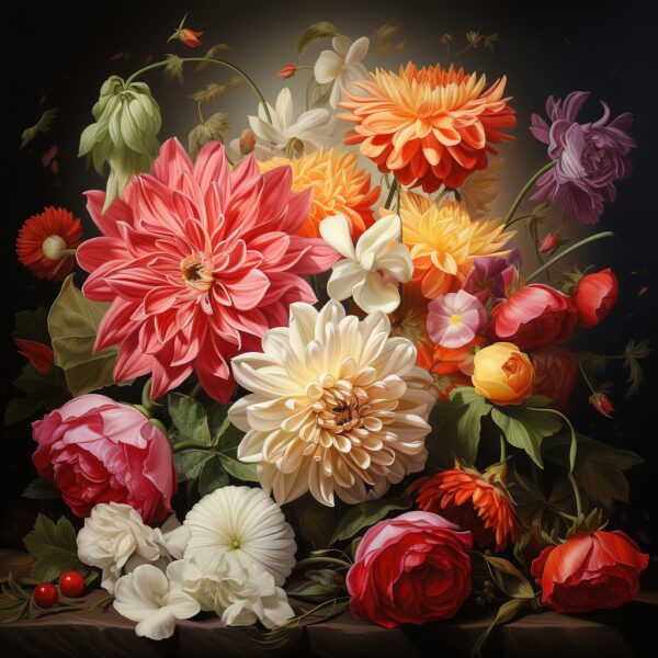 Bouquet de dahlias et pivoines colorés, composition élégante fleuriste-montauban à Montauban